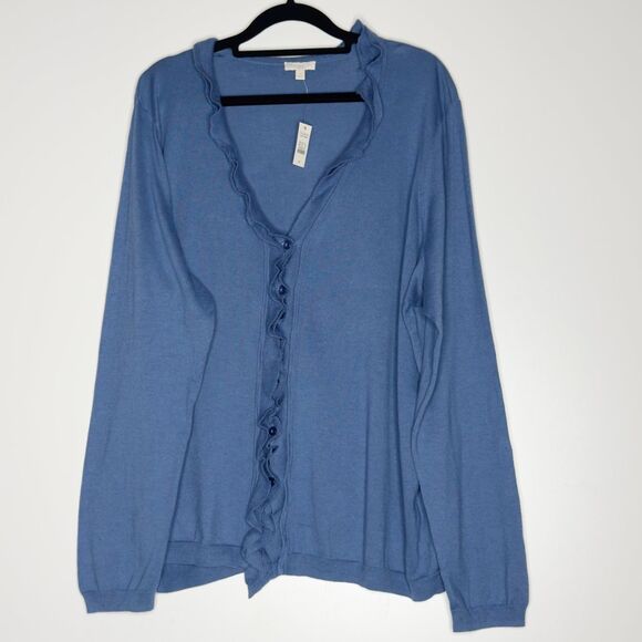 New Talbots Ruffle Trim Cardigan Sweater Women's Plus Size 2X - Picture 1 of 6